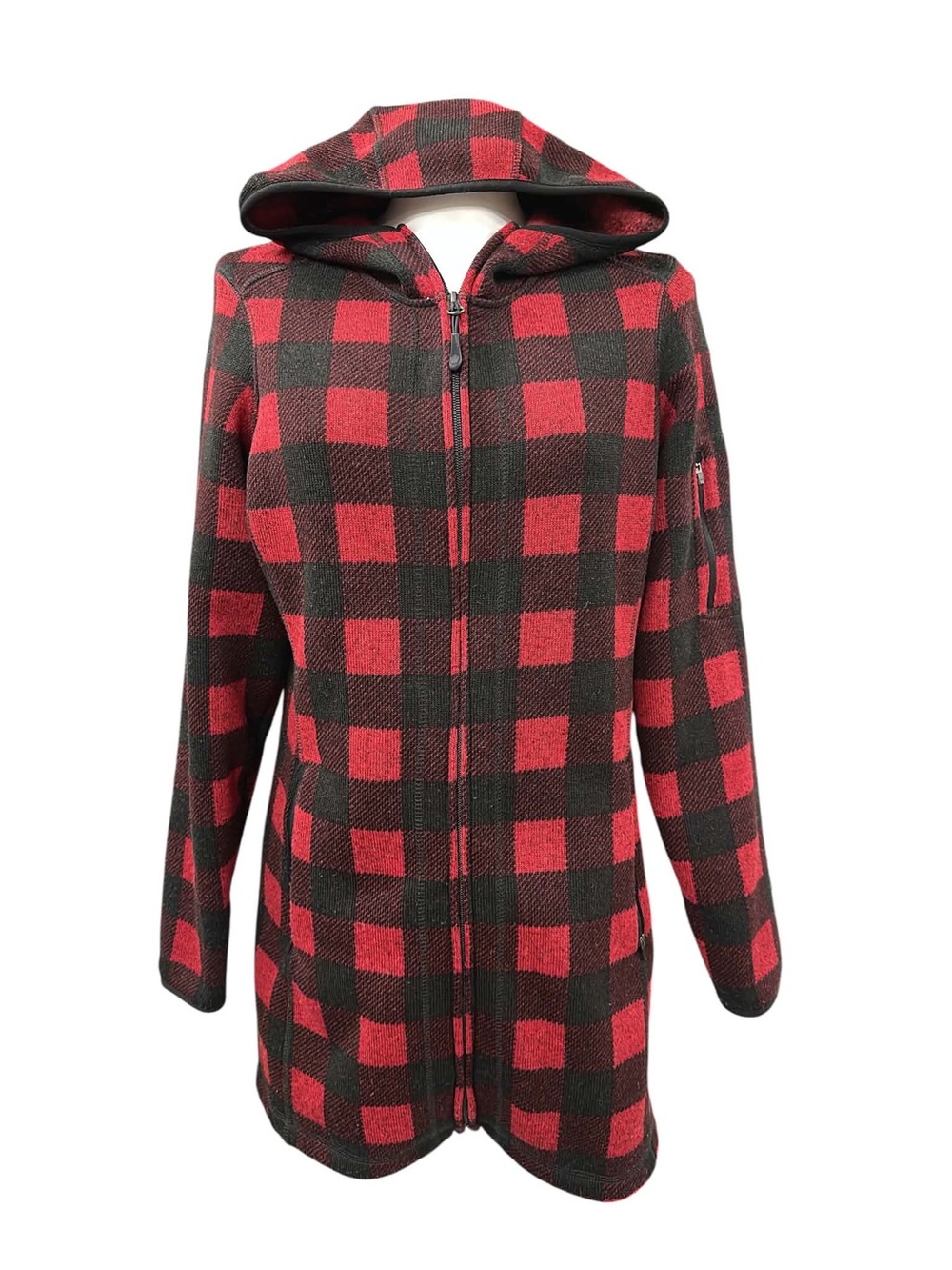 L.L. Bean Red and Black Buffalo Plaid Hooded Zip Jacket Size M